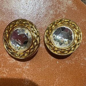 Vintage Liz Claiborne Gold-Tone Crystal Clip Earrings - Elegant Round Design